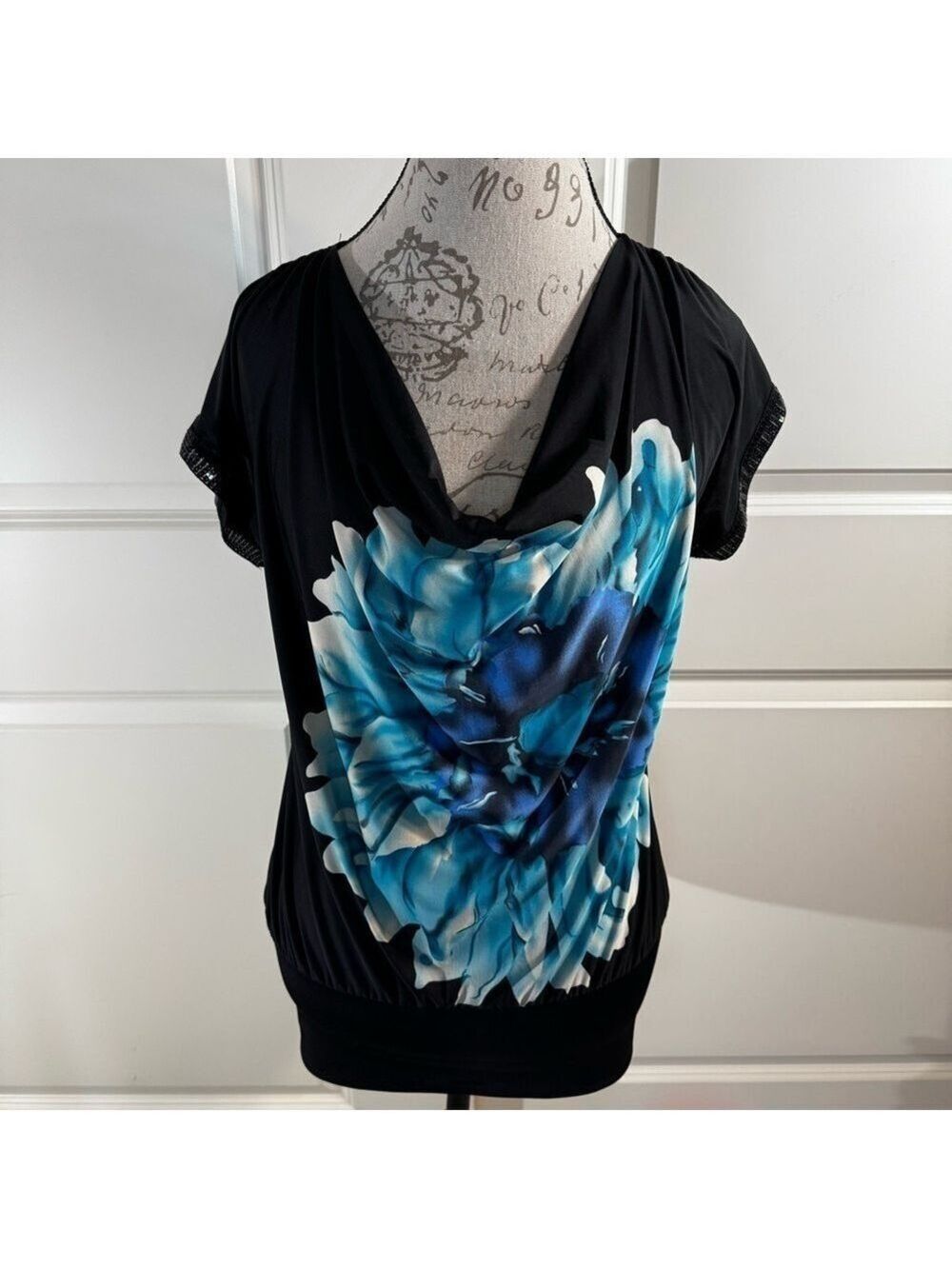 Dots Black and Blue Graphic Relaxed Blouse Medium